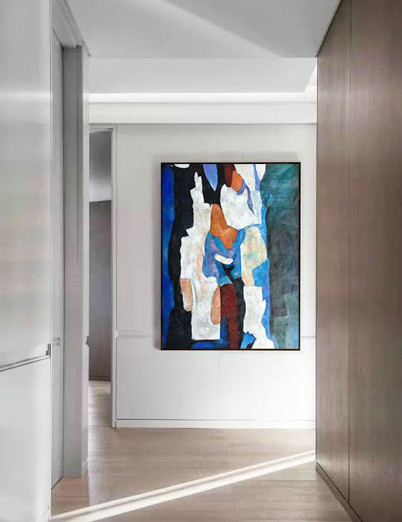 Colorful Wall Art,Hand Painted Large Vertical Contemporary Painting On Canvas,Hand Painted Aclylic Painting On Canvas,Blue,Black,White,Orange,Brown.etc